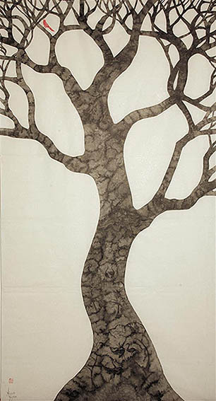  - Wonderment Red Bird Tree  93cm x 171cm Chinese ink on treated xuan paper (Large)